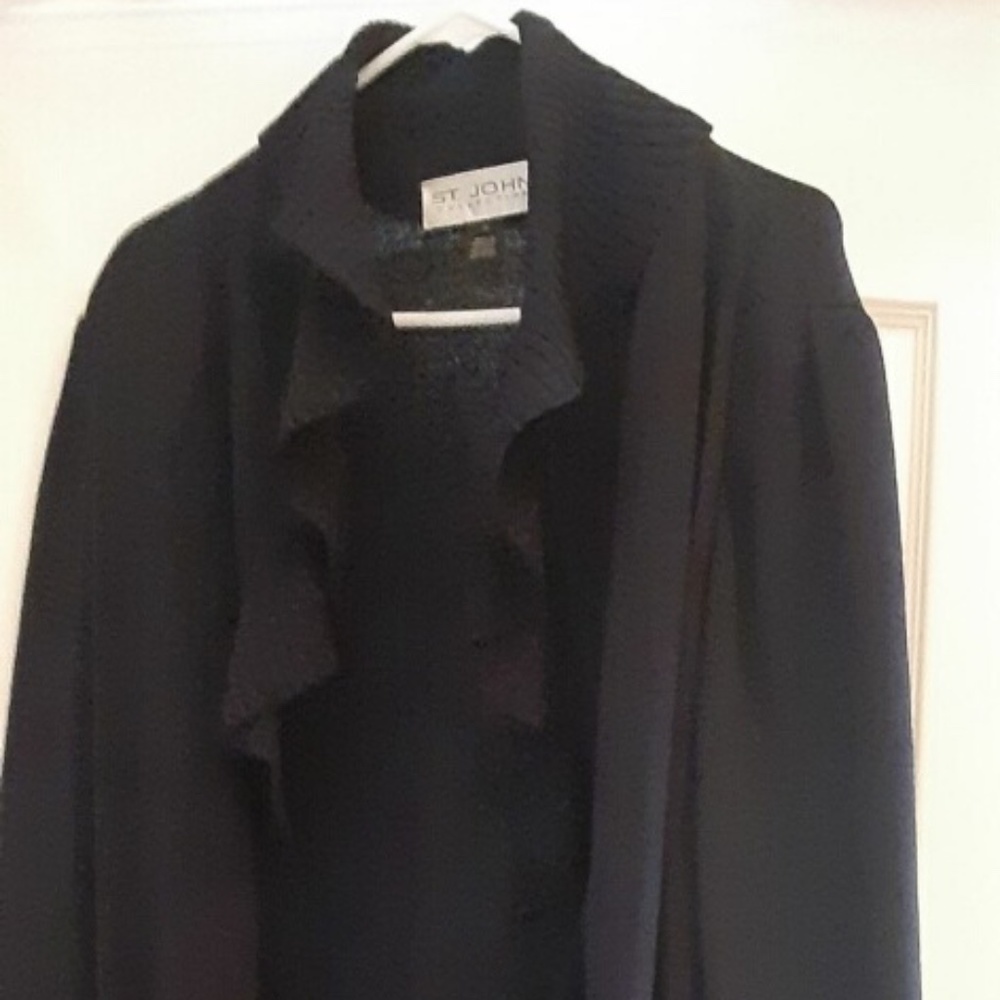 St John Knit Deep Blue Long Jacket with Ruffles